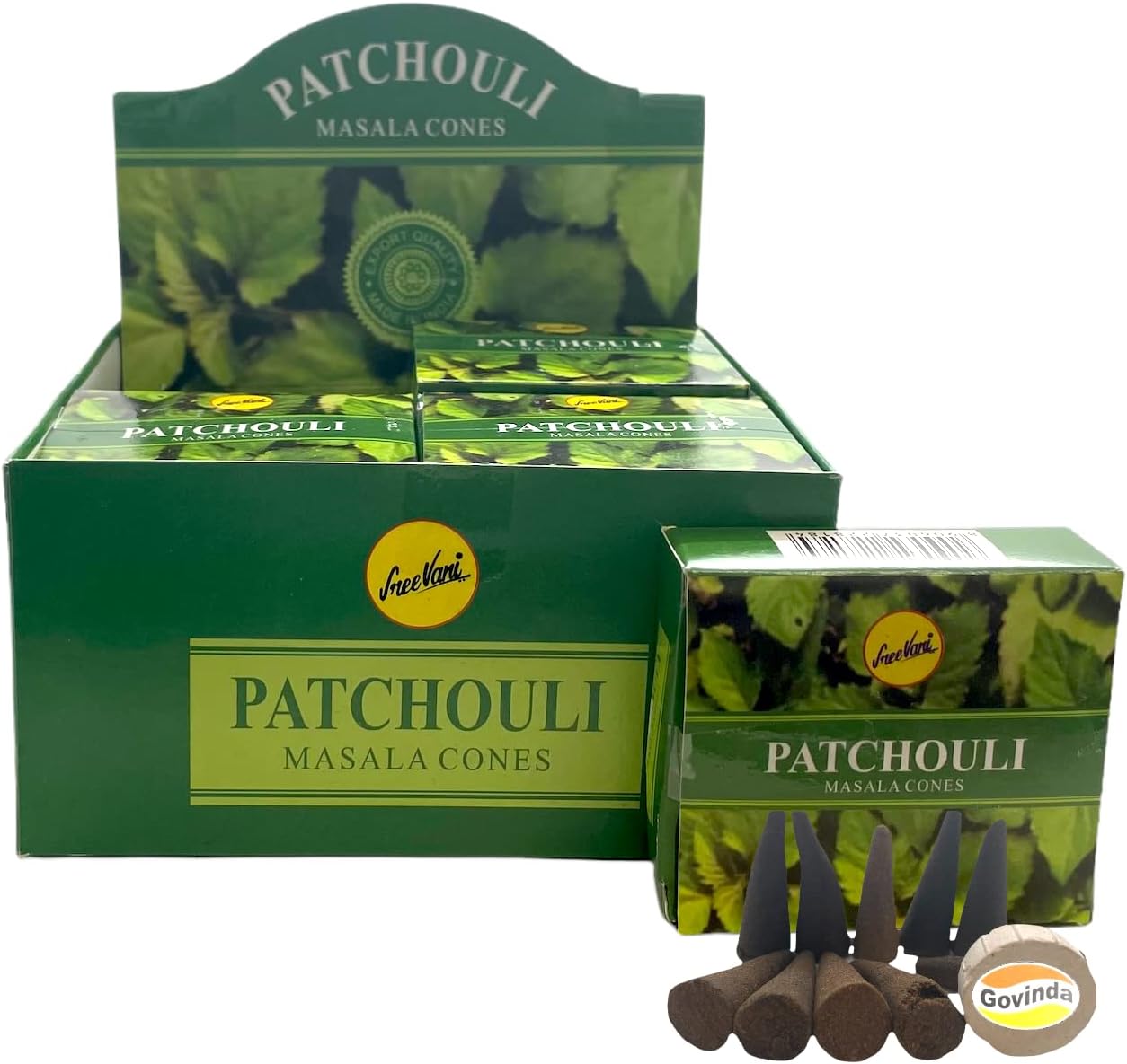 Sreevani Natural Masala Incense Cones and Holder Bundle, 120 Cones Total, Patchouli