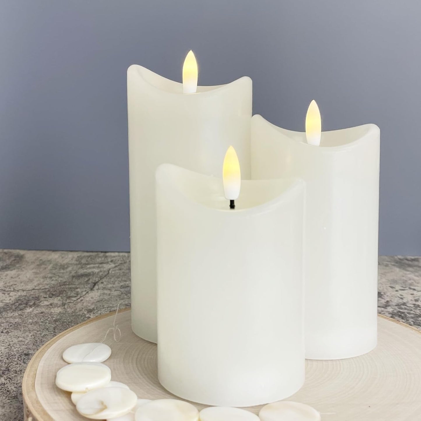 LumiPur Basics Flameless Flickering Wax Pillar LED Candles 2.75" x 4" 5" & 6" (3 Pack, Linen White)