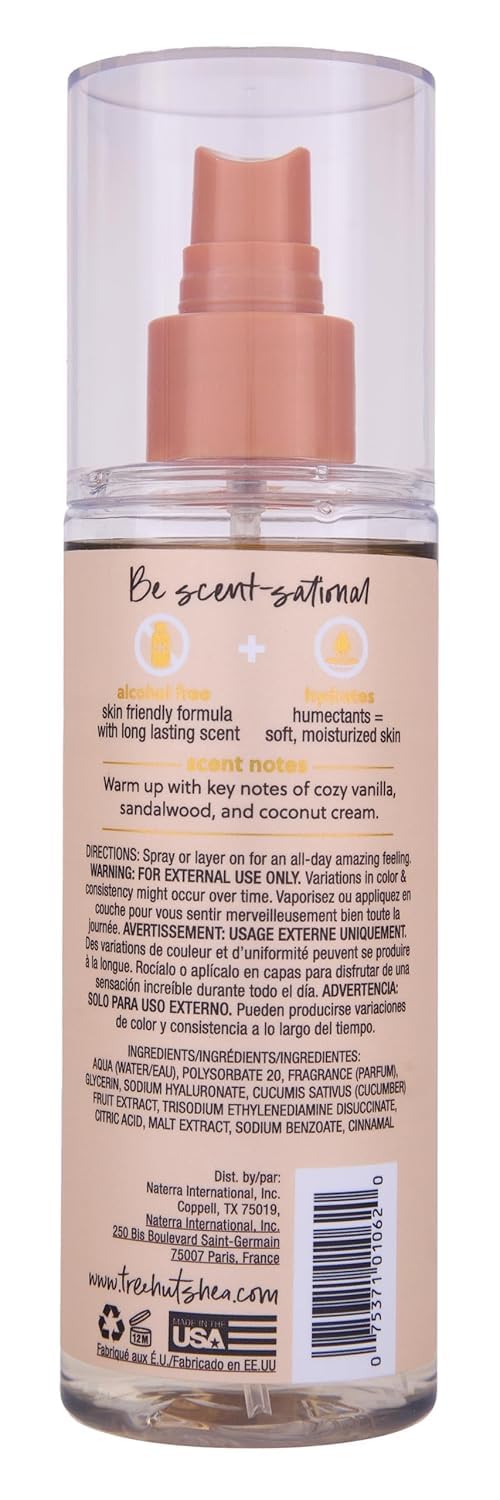 Tree Hut Vanilla Hair & Body Mist, Hydrating & Alcohol-Free Body Spray, Fragrance with Vanilla, Sandalwood & Coconut Notes, Alcohol-Free Formula, Spray, 6 Fl Oz.