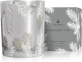 Thymes Frasier Fir Candle – Pine Needle Design – Holiday Scented Candle – Notes of Crisp Siberian Fir, Cedarwood & Sandalwood – Luxury Home Fragrance Gifts for Women & Men – Silver (Statement, 6.5 oz)