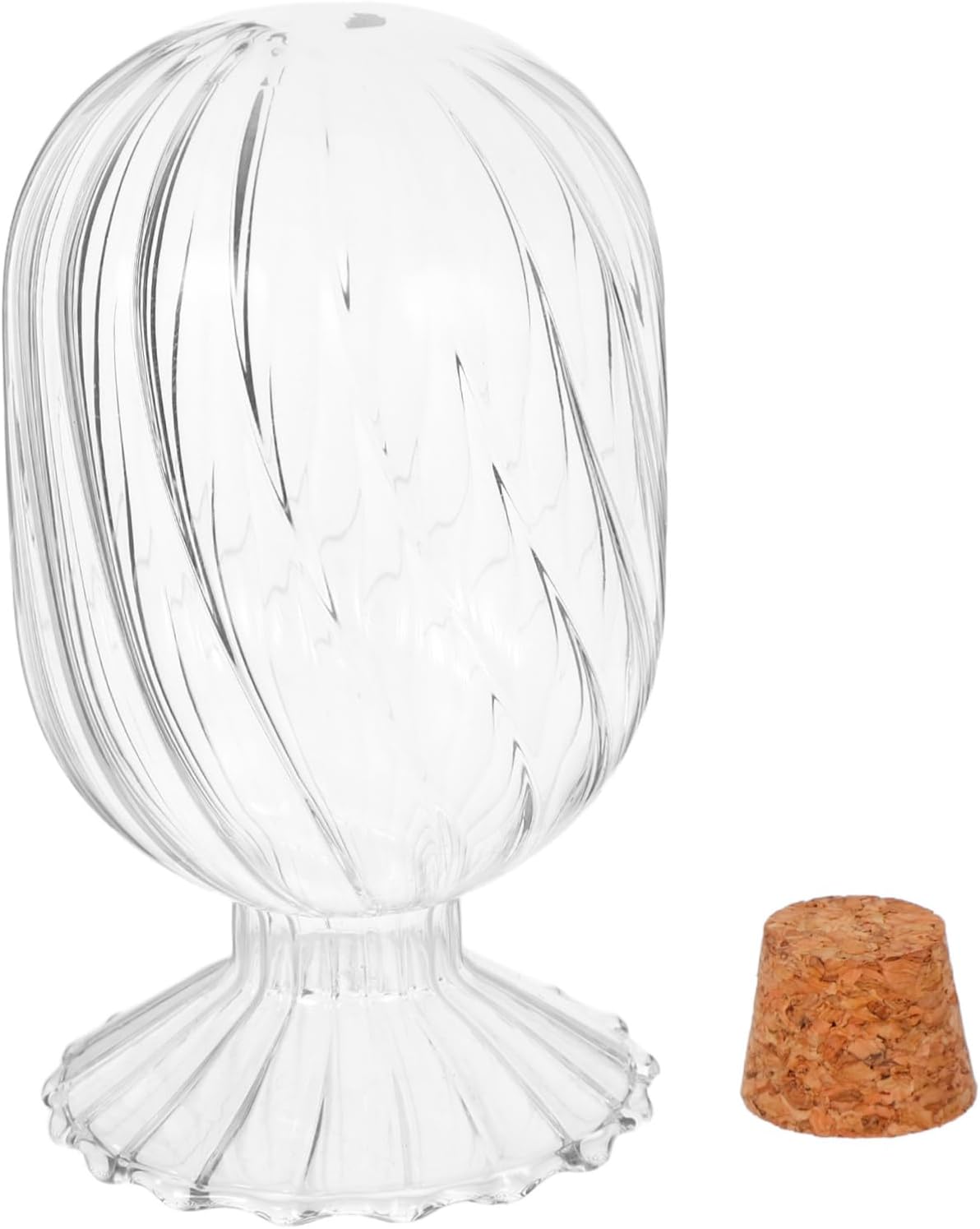 ULTECHNOVO Helix Shaped Matchstick Holder Transparent Glass Canister for Decorative Display for Fireplace Bathroom Cork Stopper Included Elegant Storage