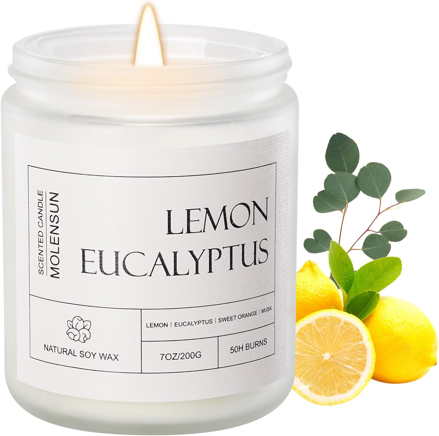 Molensun Lemon Eucalyptus Scented Candles, Aromatherapy Jar Candle, 7 oz Long Lasting Candles, Soy Wax Candle Gift for Women