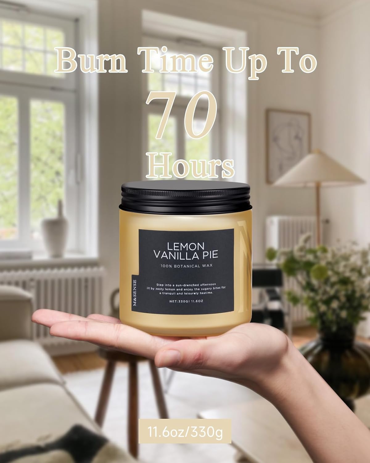 M&SENSE Lemon Vanilla Scented Candles, 11.6oz Natural Soy Wax, 70 Hours Long Lasting Burn, Non-Toxic, Highly Scented Gifts for Bathroom Living Room, Stress Relief Home Fragrance for Men Women