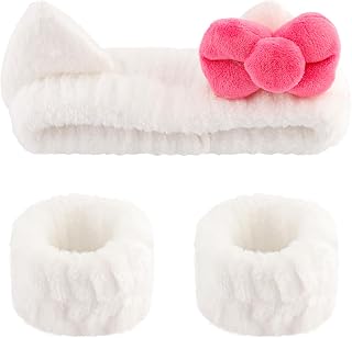 Canitor Kitty Spa Headband with Wrist Bands for Girl Cute Birthday Gifts Skincare Makeup Face Wash Headband Skin Care for 3 4 5 6 7 8 9 Year Old Gifts Accessories