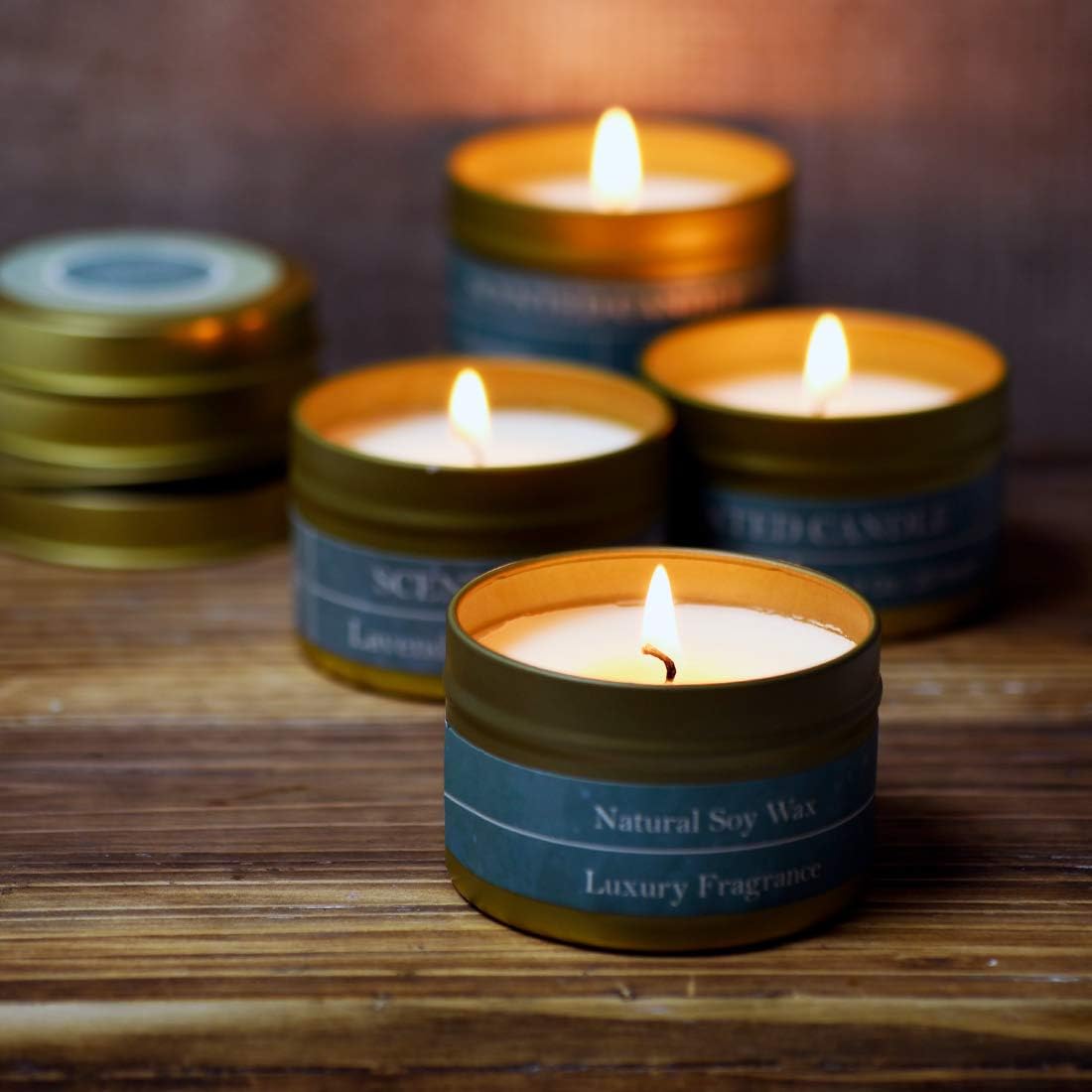 DEYBBY Natural Soy Wax Scented Candles 4 Pack 4oz Gift Set-Lavender, Vanilla, Lemon, Ocean Breeze Aromatherapy | 20 Hours Long Lasting Burning Travel Tin Candles for Stress Relief Relaxation BathYoga