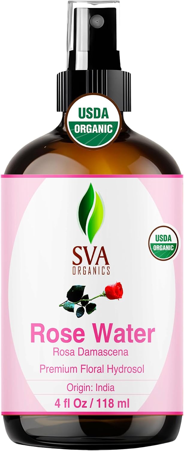SVA ORGANICS Rose Water 4oz (118 ml) Refreshing Rose Water Spray for Skin Care, Skin Hydration, Bath, Soaps, Haircare & Aromatherapy