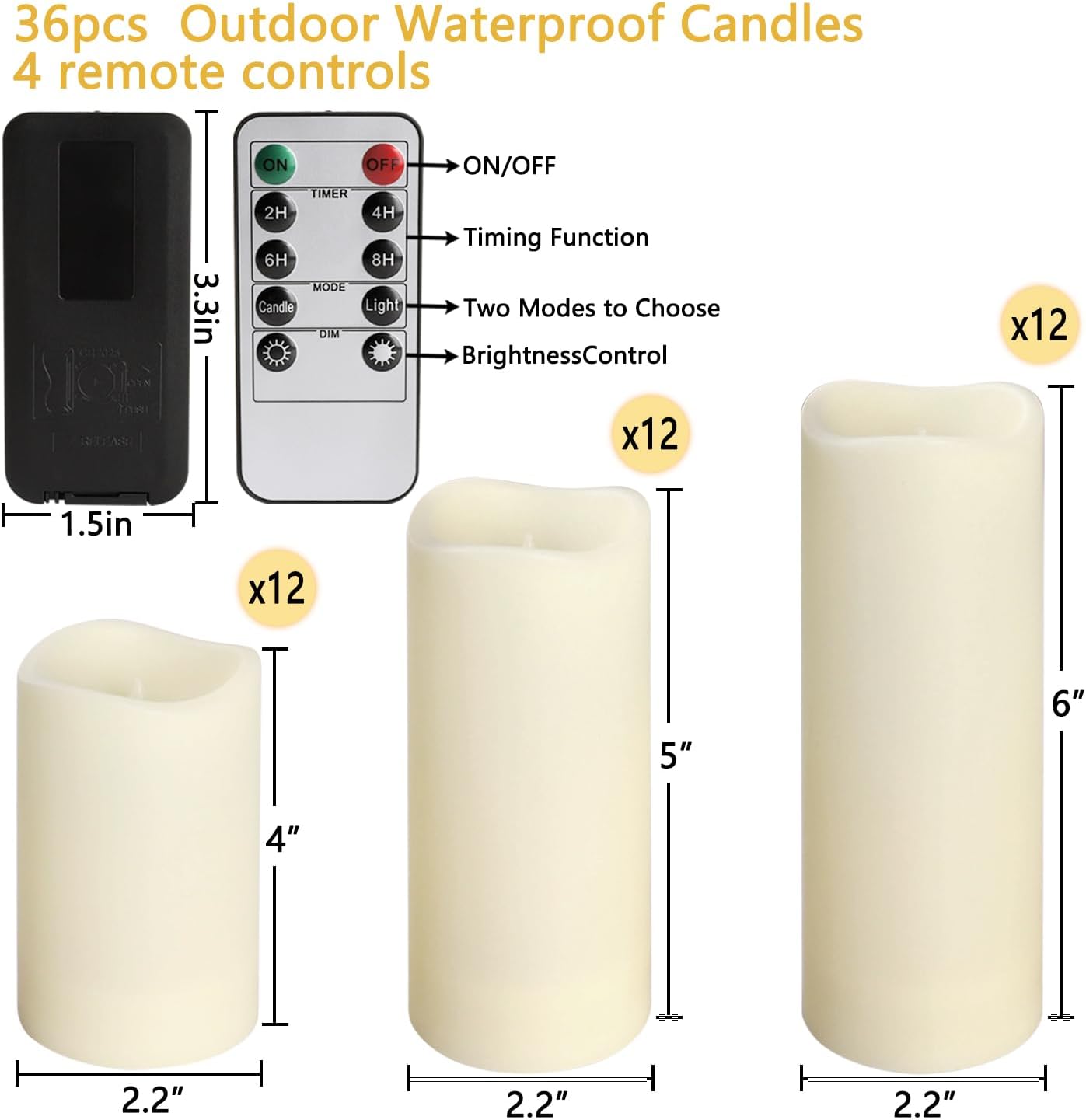 fclayvts 36-Pack LED Flameless Candles with Remote Control - Perfect for Home, Parties, and Special Occasions - Create a Magical Ambiance Effortlessly(Three Sizes)