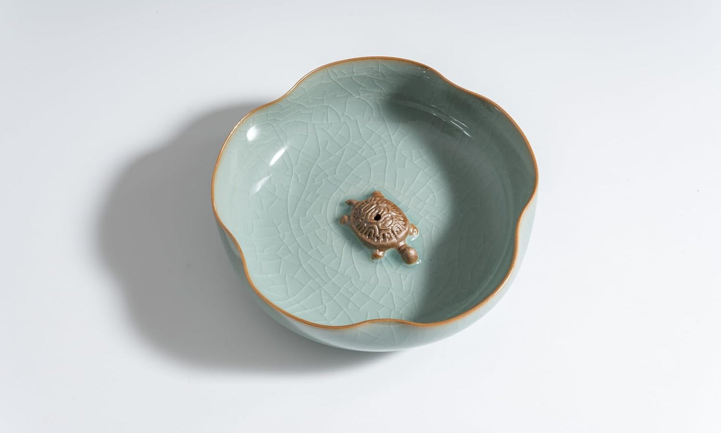 Five-piece Handmade Blue Porcelain Incense Burner Gift Set, Featuring a Design of a Turtle and Flowers, Used as a dust Collector for Meditation, Yoga and Zen Home Decoration.