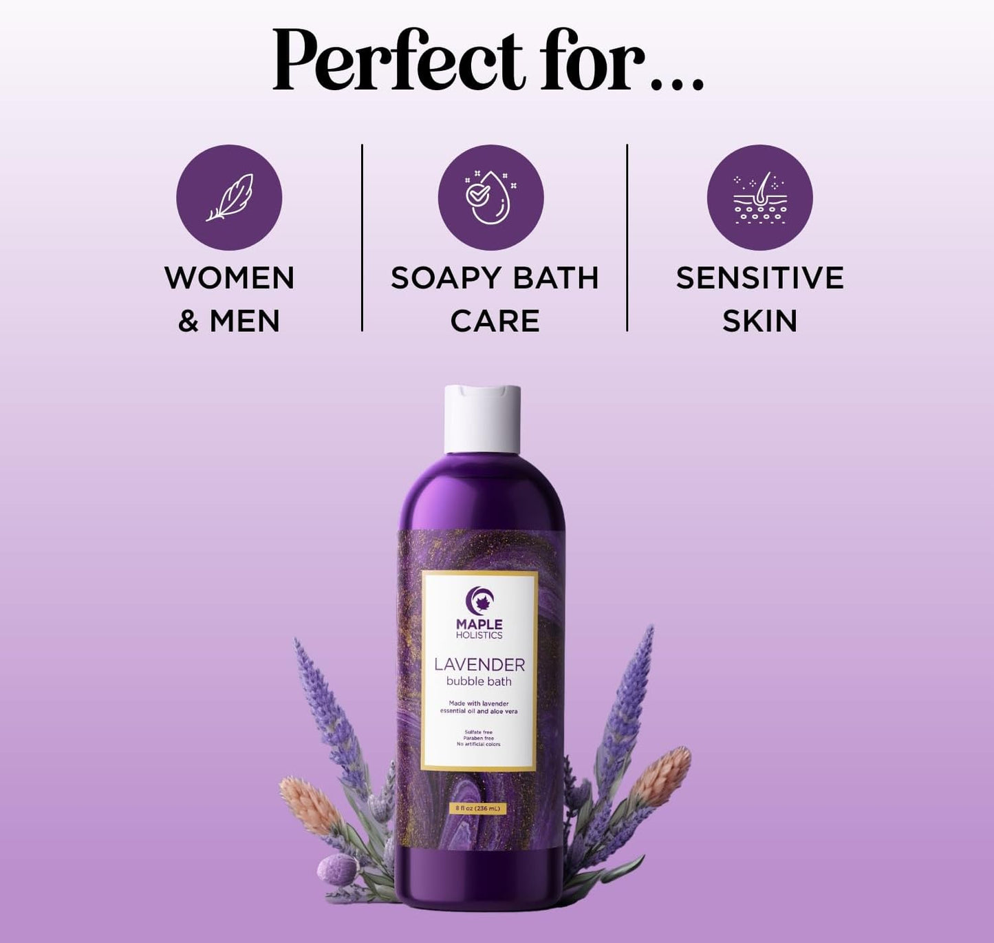 Premium Lavender Bubble Bath for Women - Moisturizing Foaming Bath Bubbles for Adults with Chamomile Clary Sage & Lavender Aromatherapy Oils for Relaxing Self Care - Paraben & Sulfate Free (8 Fl Oz)