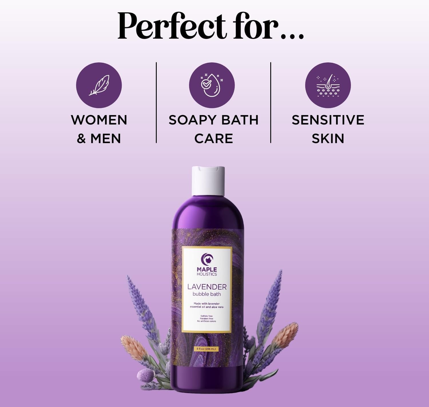 Premium Lavender Bubble Bath for Women - Moisturizing Foaming Bath Bubbles for Adults with Chamomile Clary Sage & Lavender Aromatherapy Oils for Relaxing Self Care - Paraben & Sulfate Free (8 Fl Oz)
