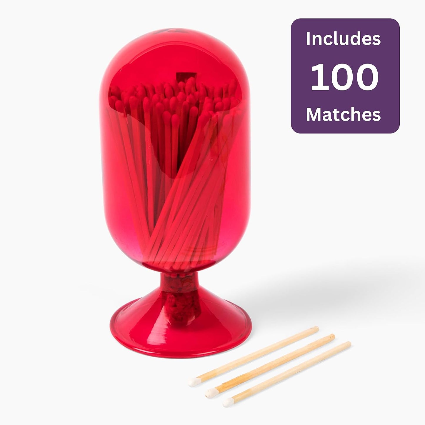 Premium Glass Match Cloche - Matches in a Jar with Striker. Matchstick Holder for Long Matches for Candles. Includes Match Striker and White Matches.