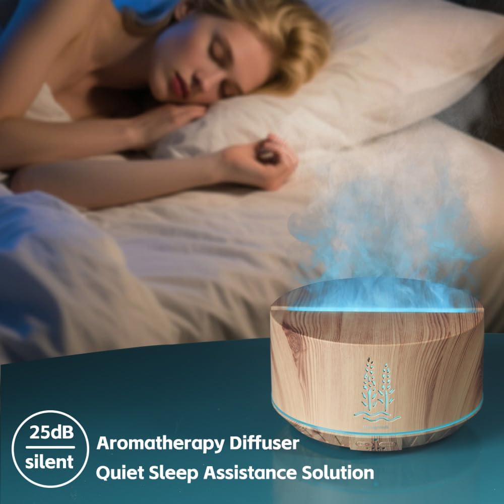 500ML Flame Oil Diffuser Wood Grain Cold Mist Ultrasonic Aroma Humidifier