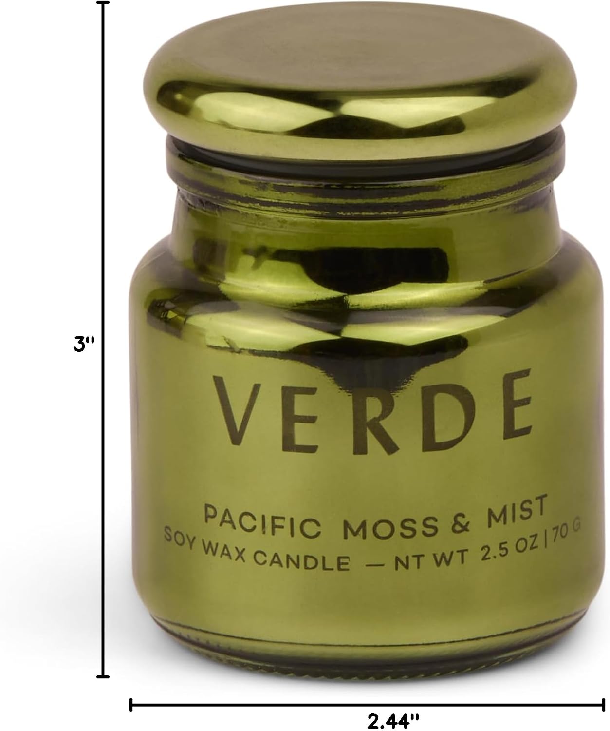 Paddywax Chroma Scented Candle with Lid in Reusable Metallic Etched Glass Jar, Clean- Burn Soy Candle with Approx. 14 Hour Burn Time, Green – Verde, Pacific Moss & Mist, 2.5 oz