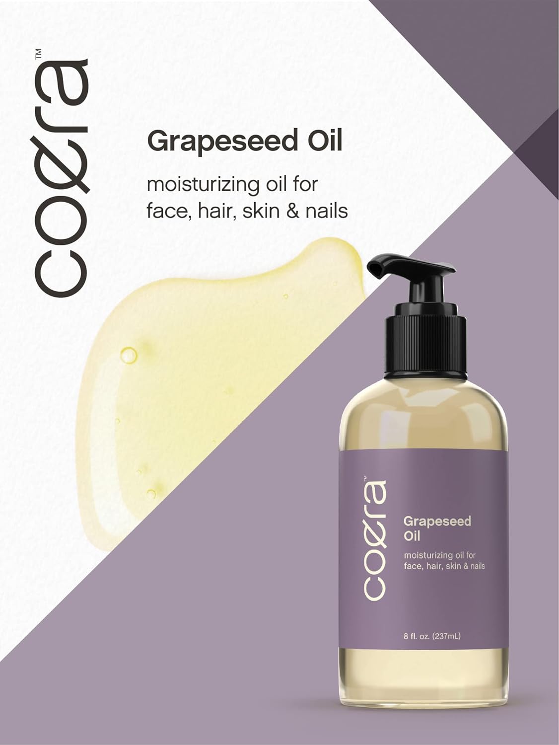 Coera Grapeseed Oil Cold Pressed | 8 fl oz | Moisturizer for Face, Hair, Skin, and Nails | Free of Parabens, SLS, & Fragrances