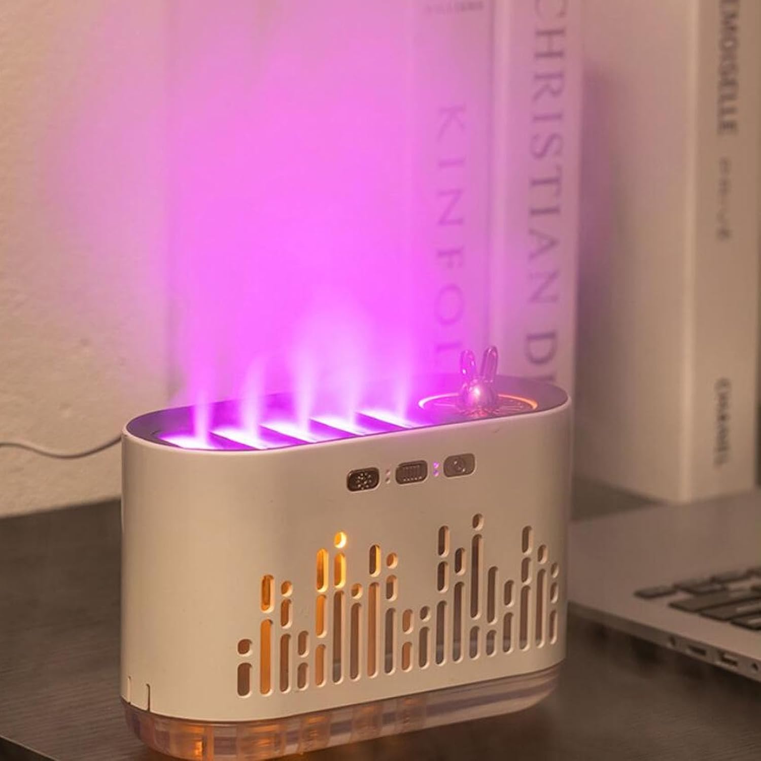 ​Flame Essential Oil Diffuser, 700ml RGB Color Changing Music Sync Air Diffuser Cool Mist Humidifier Super Quiet Auto Shut Off Diffuser with 2 Mist Modes for Large Room