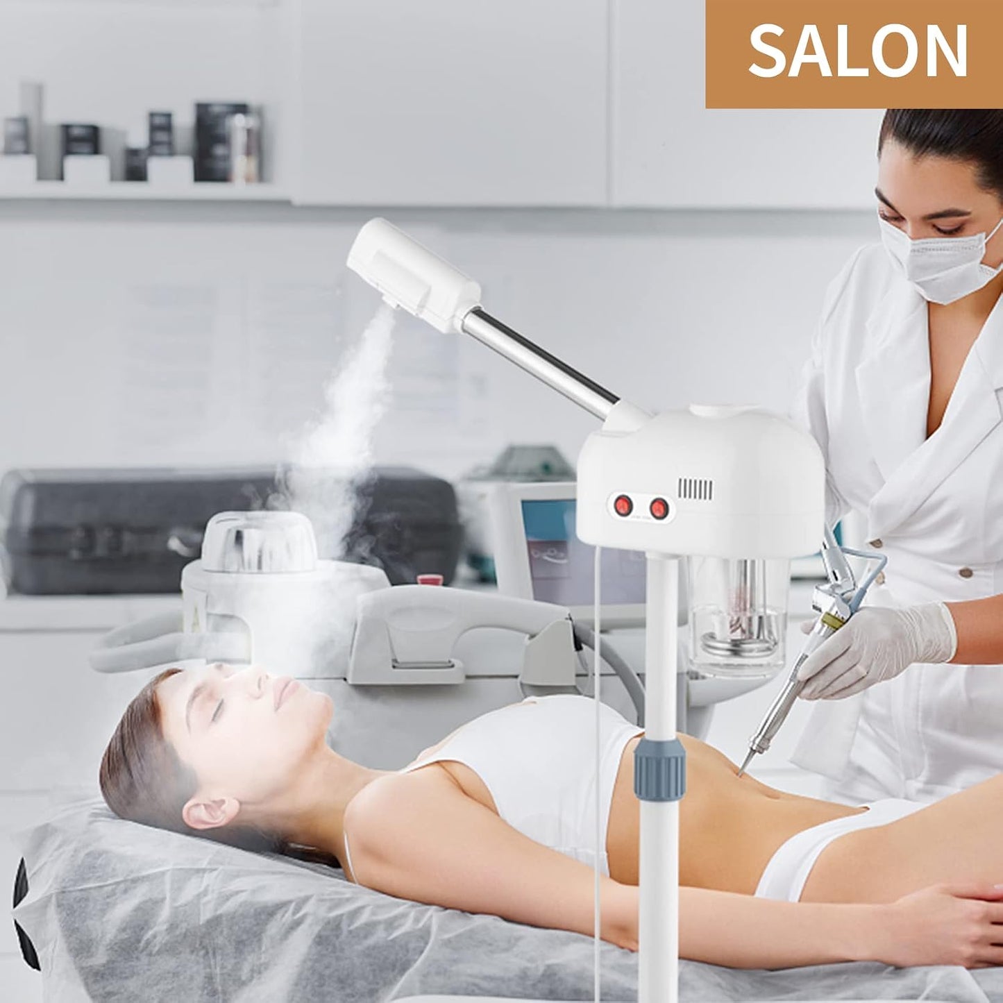 Professional Facial Steamer,2 in 1 Facial Steamer on Wheels with 3X Magnifying Lamp,Time Preset Function Design for Face Sauna Spa and Personal Care Use at Home or Salon