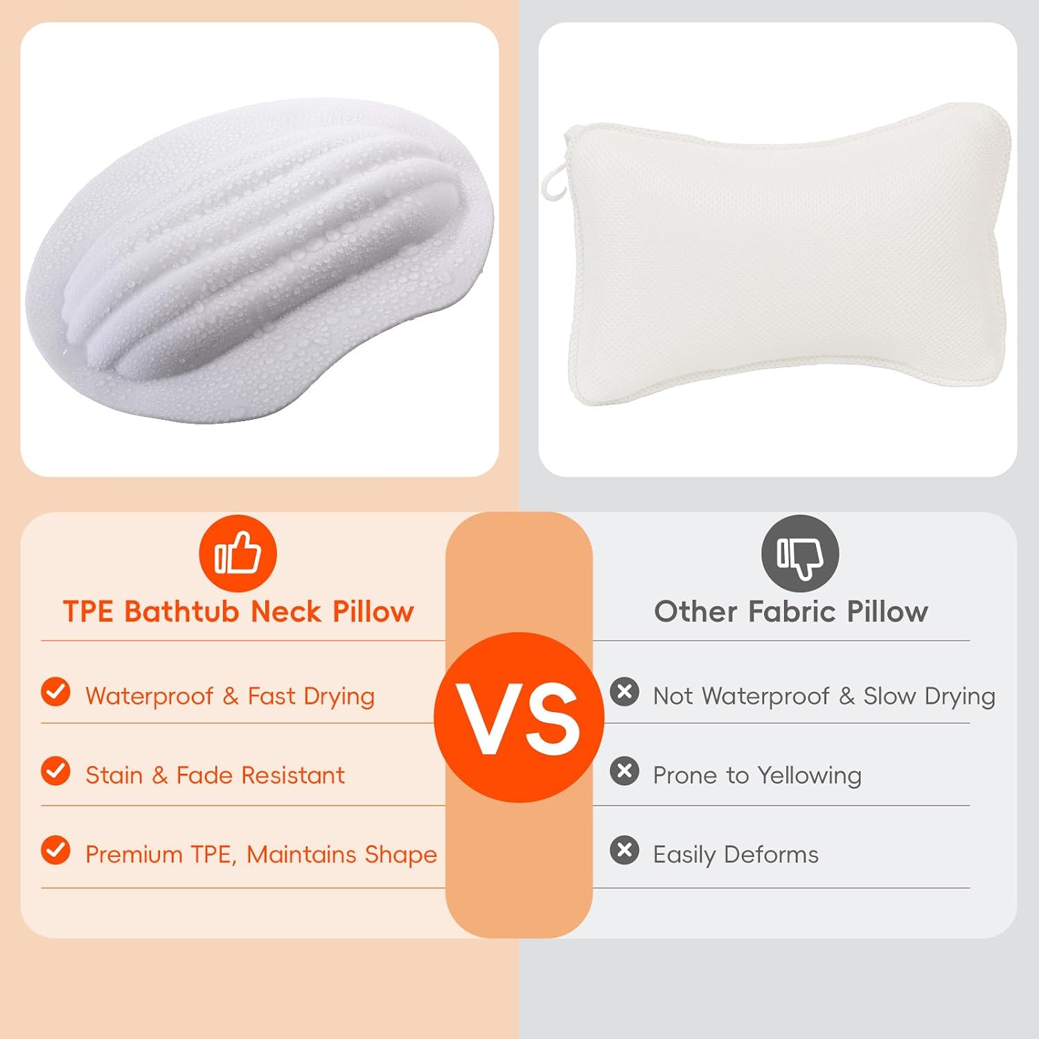 Small Bath Tub Neck Pillow, TPE Waterproof Suction Cups Bathtub Neck Pillow & Cushion, Ultra Thin, Lightweight Quick Drying Bath Accessories Spa Gifts for Women,White (13x9.6x1.6 Inch)