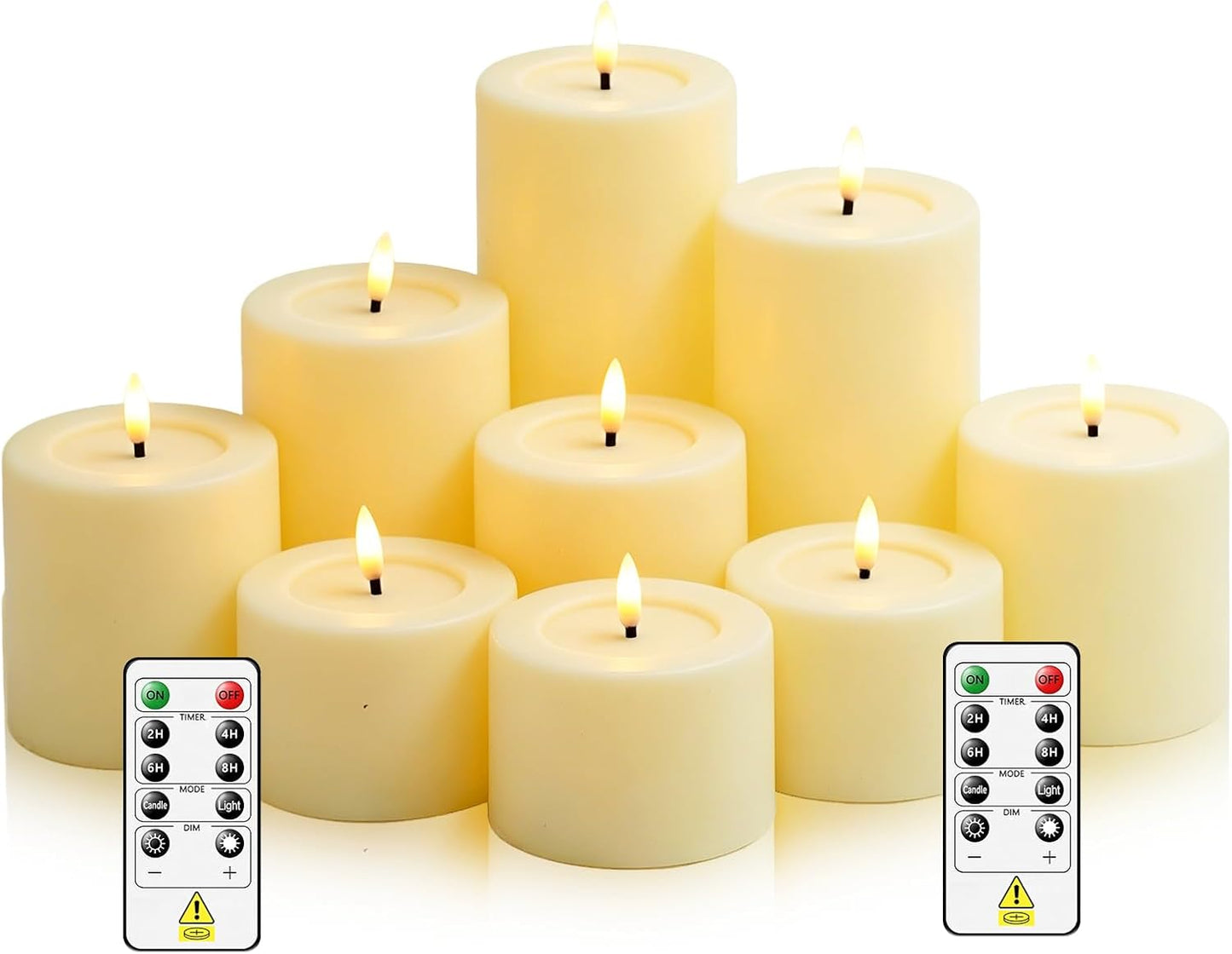 Sasigeiaa Flameless Candles with Remote - 9 Pack Battery Operated LED Fake Candles, Ivory (D3 x H3/4"/5"/6"/7" Assorted) for Festival, Home, Party Decor