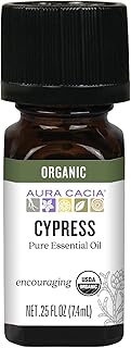 Aura Cacia Organic Cypress Essential Oil, Pure Cupressus Sempervirens Oil, Aromatherapy for Home, Body Care, DIY Blends | 0.25 Fl Oz (Pack of 1)