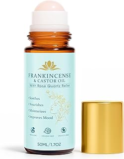Frankincense and Castor Oil, Organic Castor Oil Rose Quartz Roller Ball, 100% Pure, Cold-Pressed, Firms Skin, Reduces Fine Lines & Wrinkles, Suitable for Face, Neck, Abdomen, 50ML/1.7OZ (1)