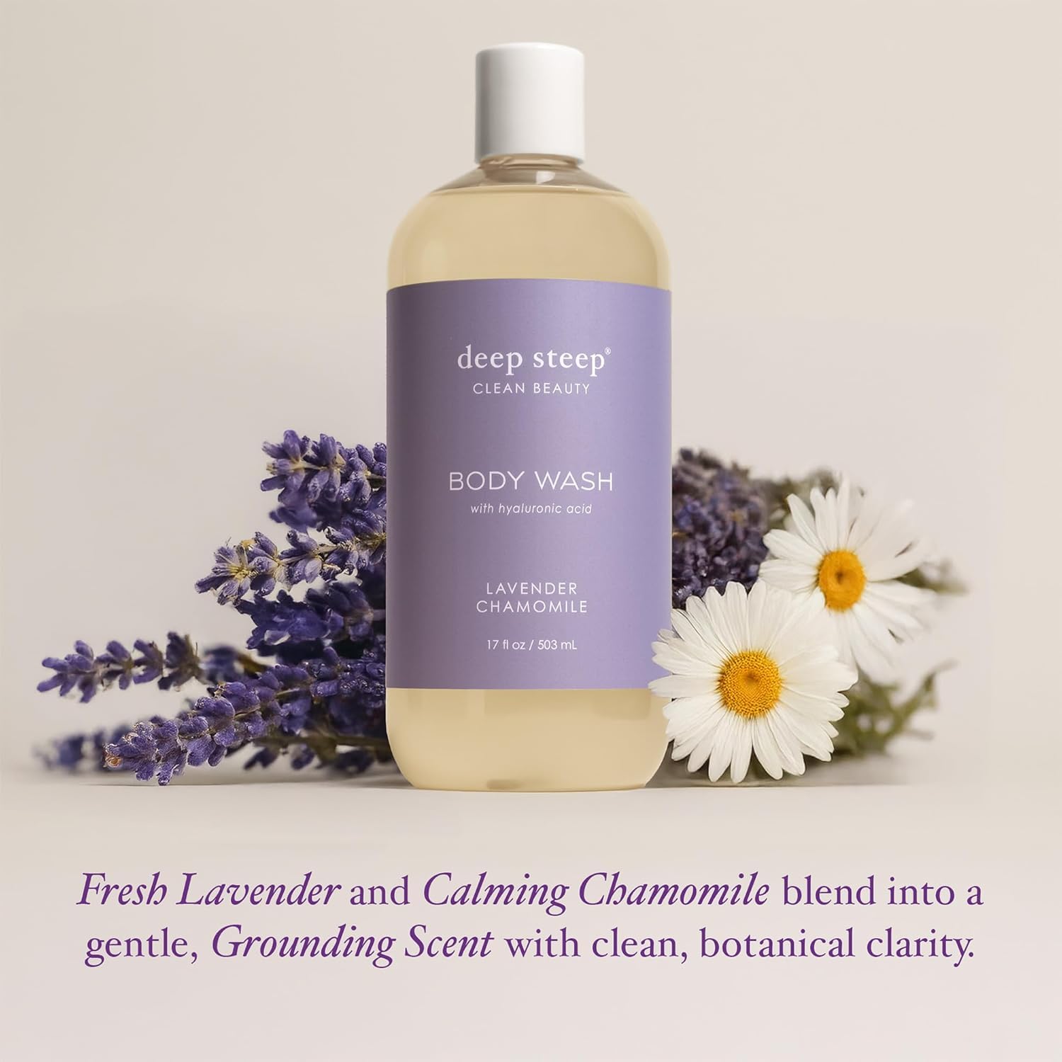 Deep Steep Lavender Chamomile Body Wash, Hydrating Shower Gel with Hyaluronic Acid & Shea Butter for Sensitive Skin, Bodywash for Women & Men, 17 Fl Oz, 1-Pack