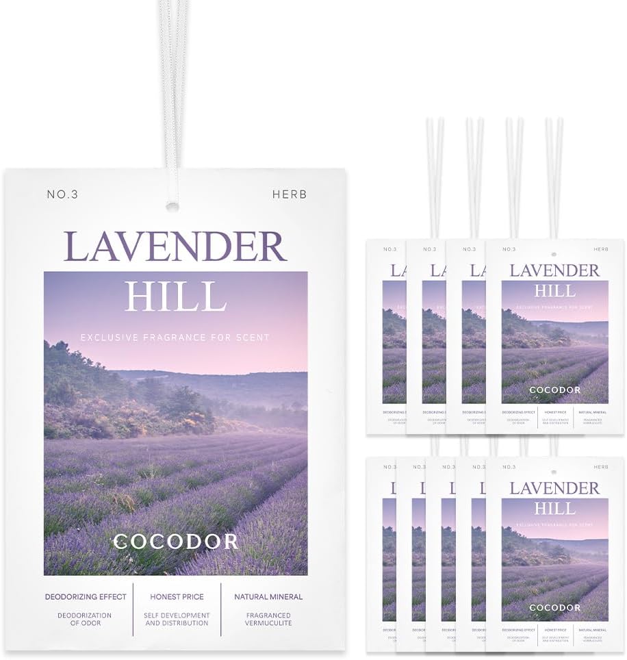 COCODOR 10 Packs Lavender Scented Sachets/Air Freshener Sachets Bags for Drawers, Closet, Cars, Long-Lasting Deodorizers Fresh Scents, Home Fragrance