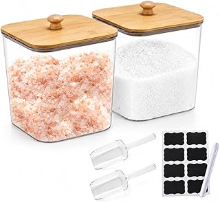 Bath Salt Container,2 Pack Clear Plastic Storage Bathroom Canisters with Wooden Lids & Handle,Airtight Bath Salt Dispenser Jars for Bathroom Organization Accessories,Bathtub Decor Box