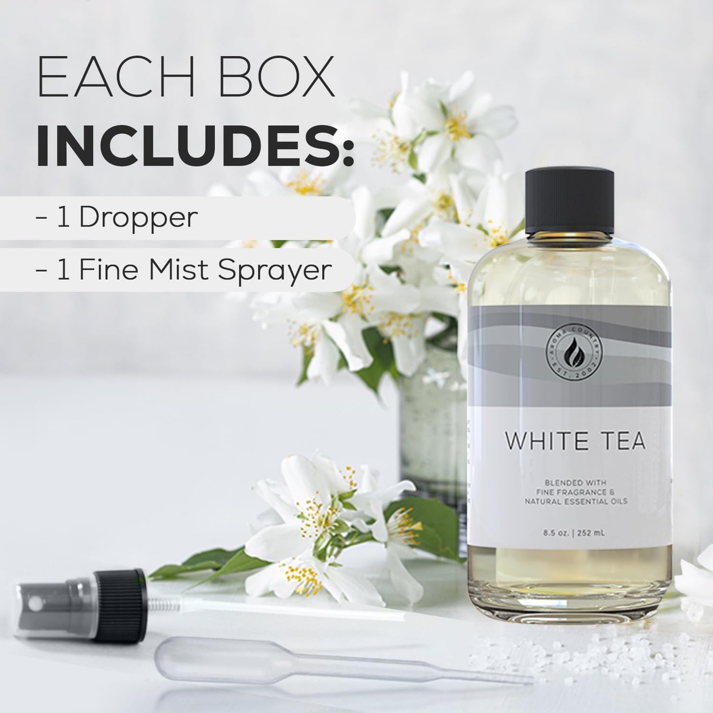 Aroma Country White Tea Diffuser Oil - Luxury Essential Oils for Diffuser Refill & Air Freshener Room Spray, Long-Lasting, Natural Fragrance and Hotel Scent for Diffusers & Machines (8.5 Fl Oz)