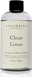 Cocorrína Clean Linen Scented Reed Diffuser Oil with 8 Sticks Fragrance for Bedroom, Bathroom, Oil Diffuser, Home Décor, 6.7 fl oz. (200 ml)
