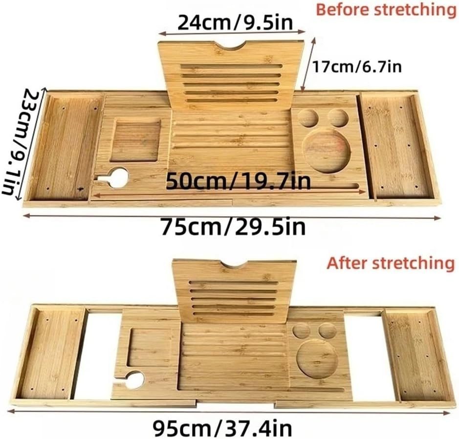 Bathtub Rack, Wood Storage Caddy, Retractable Bathtub Tray, No Need to Install Storage Board, Tray Rack for Bathroom, Bedroom, Lounge