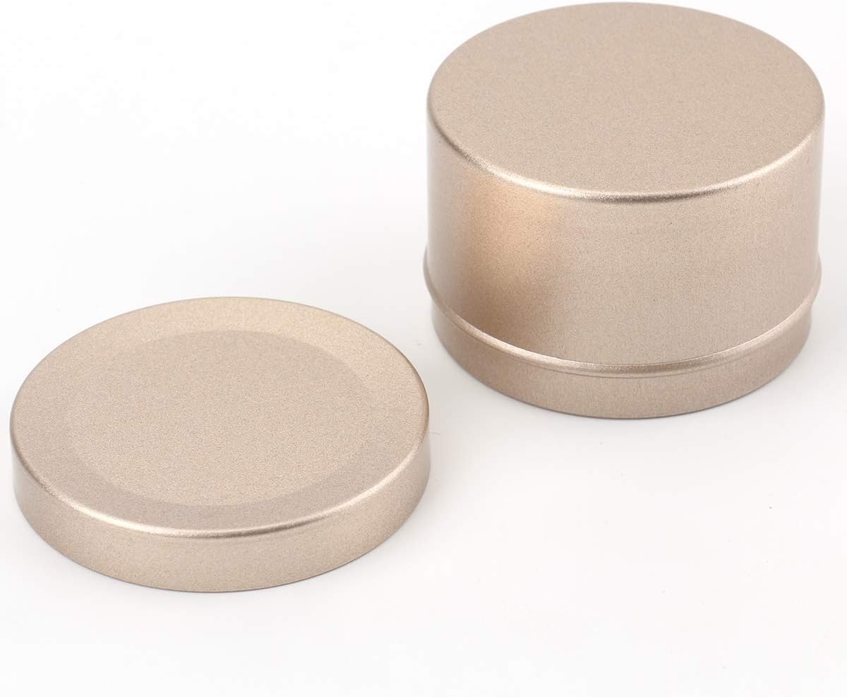 Foraineam 24 Pack 2 oz Round Tin Containers with Slip-on Lids, Aluminum Candle Tin Cans Cosmetic Sample Containers, Frosted Gold Empty Travel Tins Metal Storage Jars for Salve, Spice, Candies, Crafts