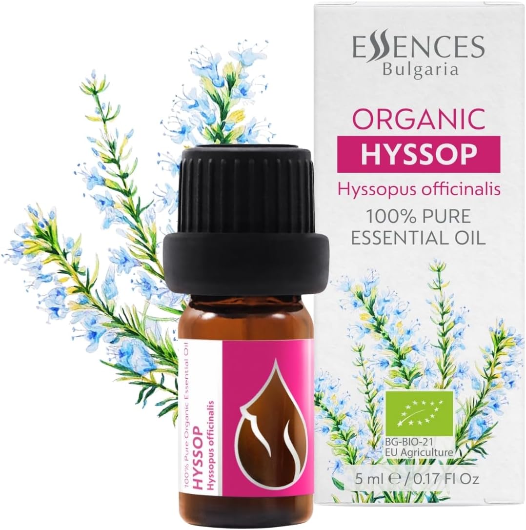 Organic Hyssop Essential Oil 1/6 Fl Oz (5ml) Hyssopus officinalis - 100% Pure and Natural Undiluted Therapeutic Grade