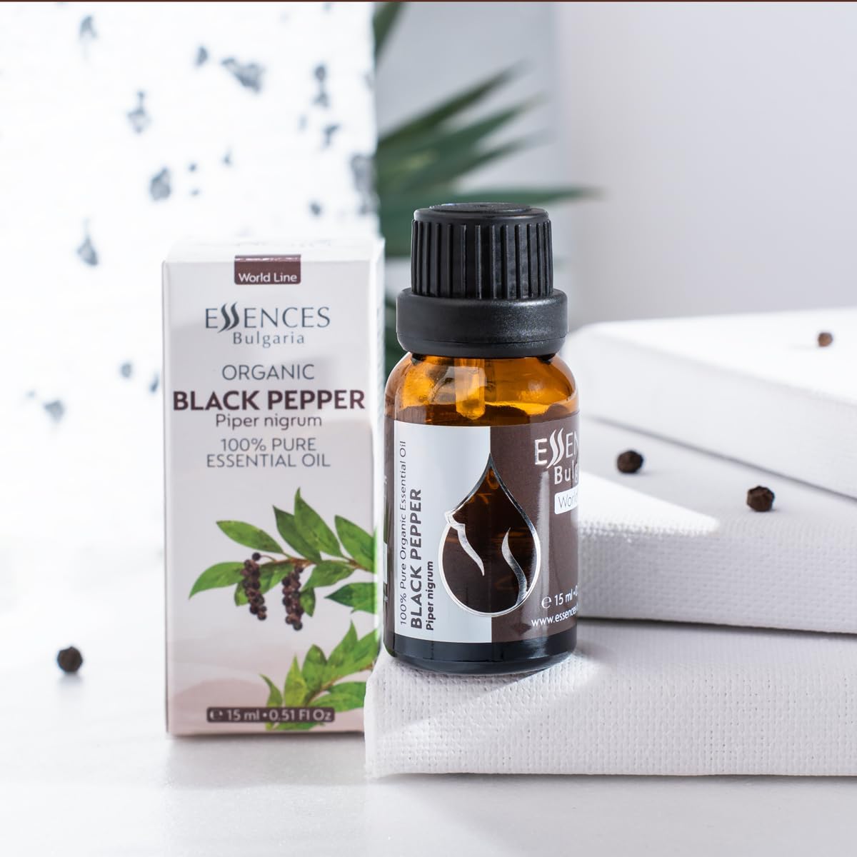 Essences Bulgaria Organic Black Pepper Essential Oil 0.51 Fl Oz | 15ml Piper nigrum - 100% Pure Natural Undiluted Therapeutic Grade for Aromatherapy Humidifier and Relaxing Massage to Ease Joint Ache