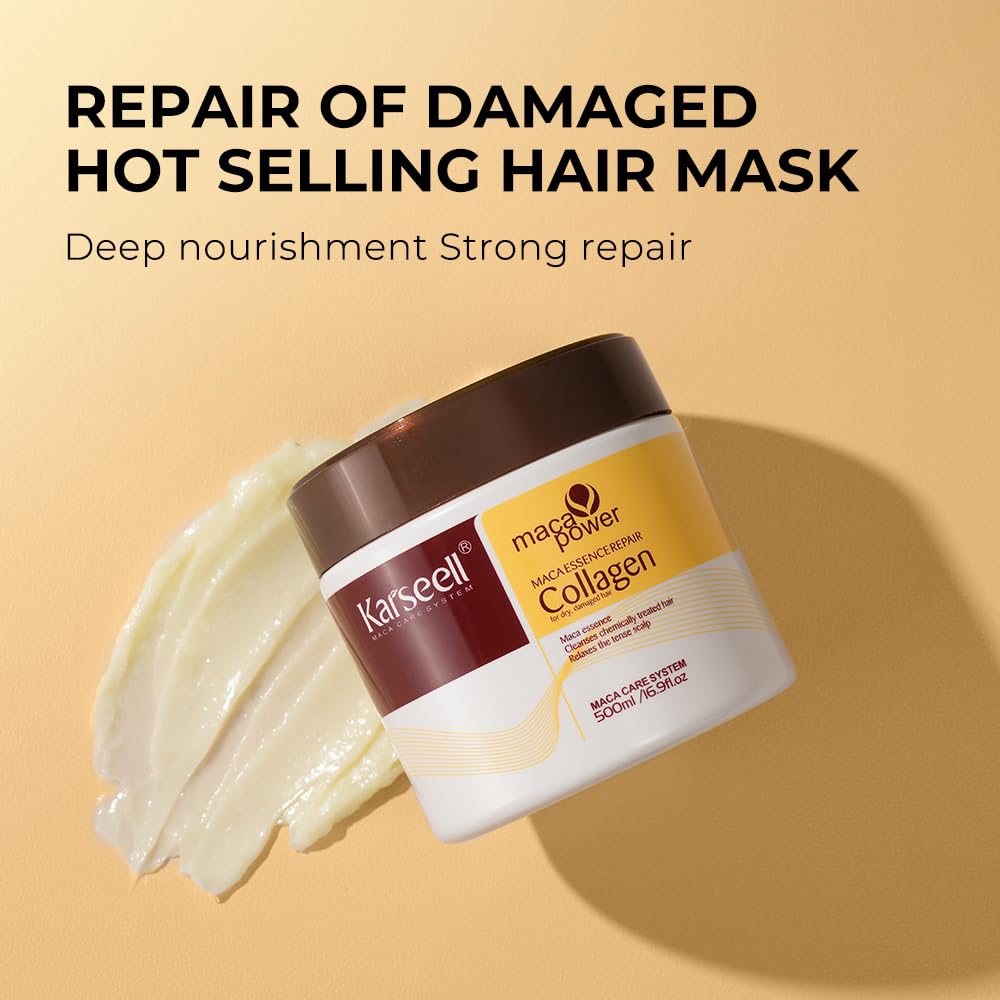Karseell Collagen Hair Mask & Argan Oil Set, Deep Conditioning Hair Treatment for Dry Damaged Hair, Repair & Moisturize All Hair Types, 16.9 fl oz + 1.69 fl oz