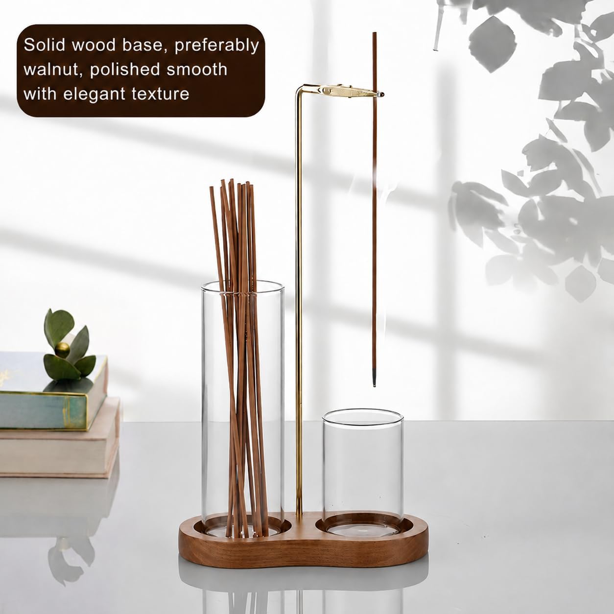 Incense Holder, 3 in 1 for Sticks with Detachable Anti-Ash Flying Incense Burner with Glass Ash Catcher andSticks Organizer Handmade Wooden Tray for Meditation Yoga Room Decor Package
