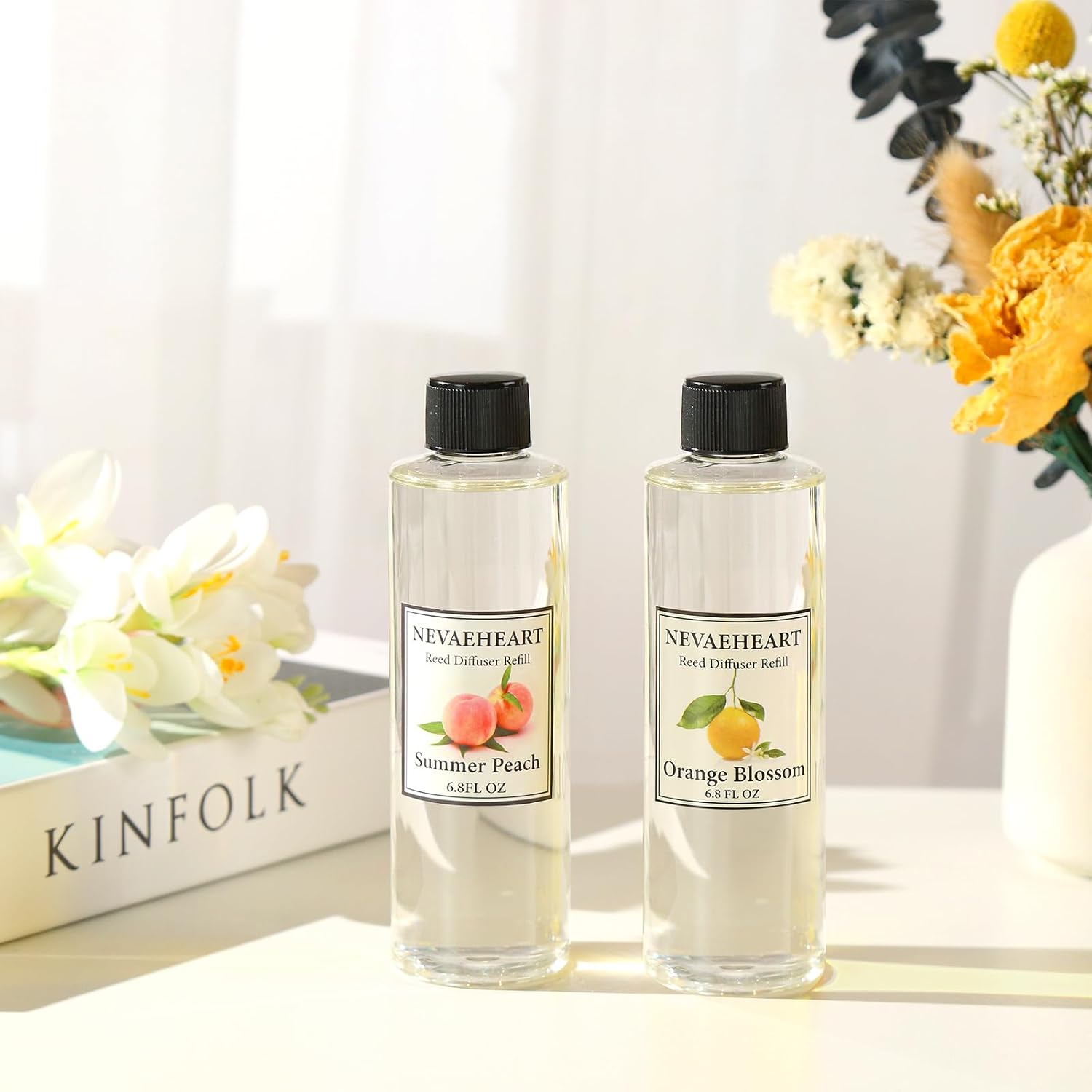 Reed Diffuser Refill, Gardenia Reed Diffuser Oil with Sticks Set, 6.8oz(200ml) Reed Diffuser Oil Refill Home Fragrance for Bedroom, Bathroom Home Decor