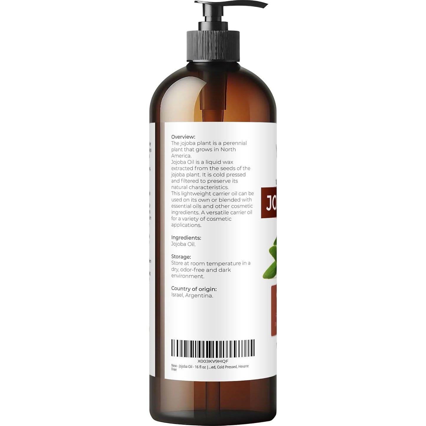 velona Jojoba Oil - 16 fl oz (With Pump) | 100% Pure and Natural | Golden, Unrefined, Cold Pressed, Hexane Free | Moisturizing Face, Hair, Body, Skin Care