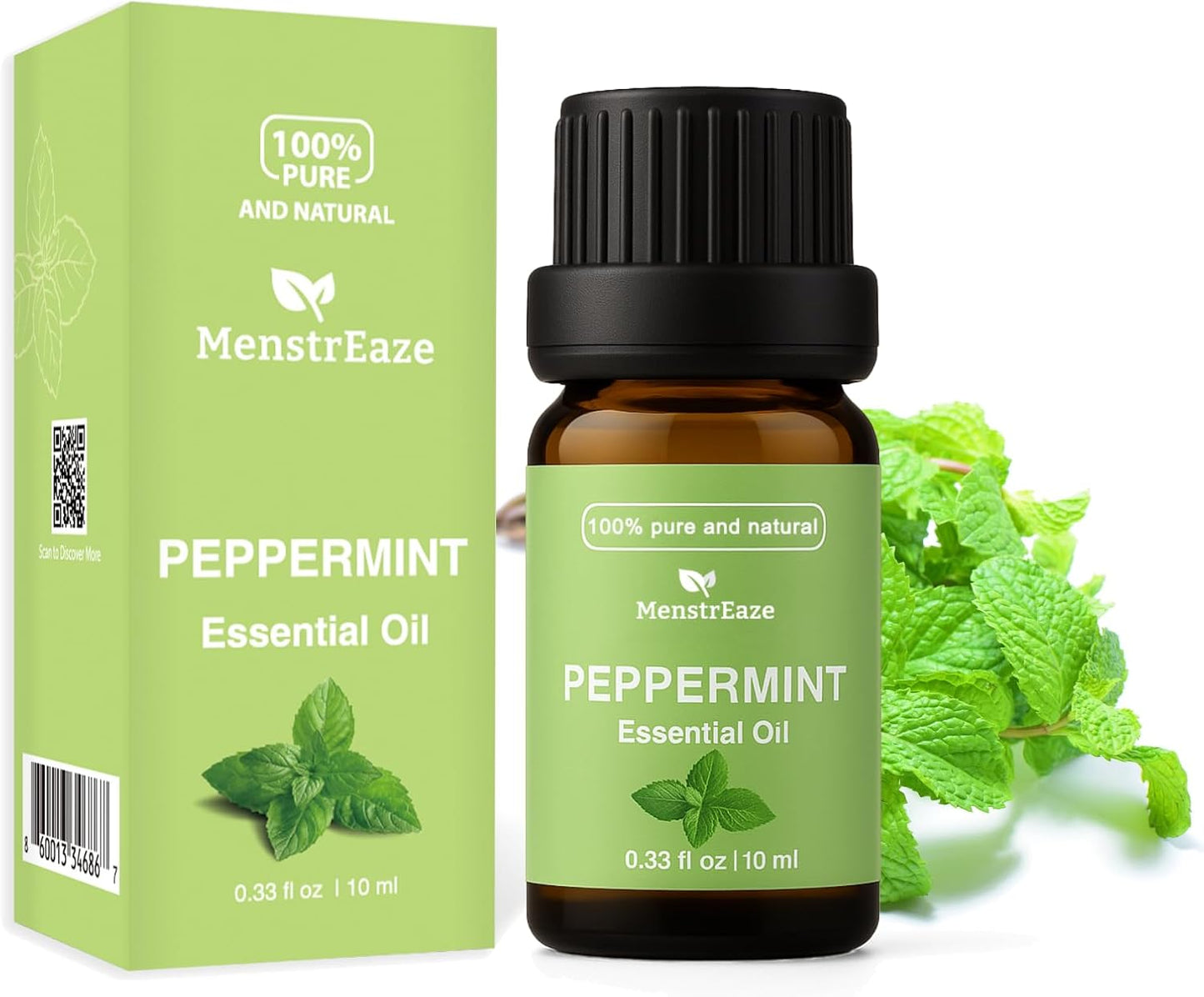 Skin Safe Peppermint Essential Oil Dropper Bottle, High Potency, 100% Natural & Pure, Migraine & Headache Support, Aromatherapy for Diffuser, Skin, Hair, Refreshing and Calming, 10ml