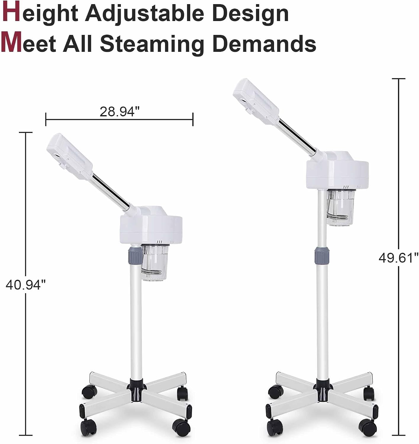 Facial Steamer On Wheels Professional Face Steamer Machine for Home Spa Facial Deep Cleaning, Ionic Ozone Hot Mist Skin Care Equipment with Stand