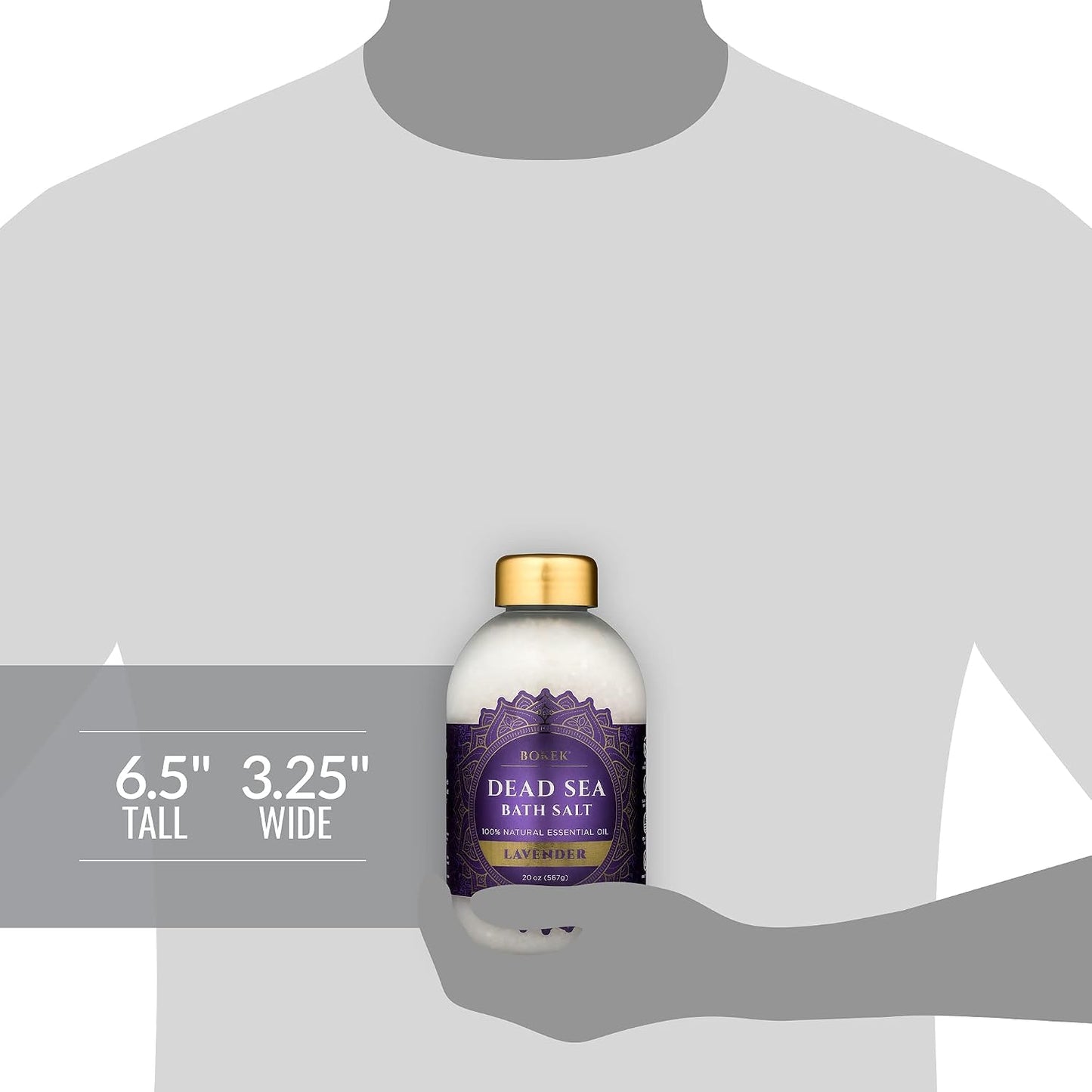 Bokek Bokek Organic Lavender Bath Salt, Dead Sea Salt Scented With Certified Organic Essential Oil, 20 Ounce Jar, White, Lavender, 20 ounces