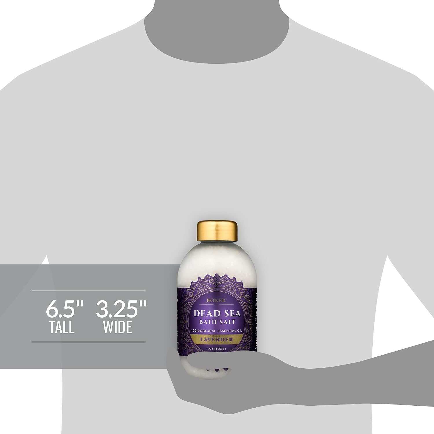 Bokek Bokek Organic Lavender Bath Salt, Dead Sea Salt Scented With Certified Organic Essential Oil, 20 Ounce Jar, White, Lavender, 20 ounces