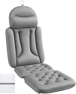 Full Body Bath Pillow for Tub, Ergonomic Head Neck Back Support, 192 Non-Slip Suction Cups, Thick Cushion with Laundry Bag, Fits Most Bathtubs, 56"x16" Grey