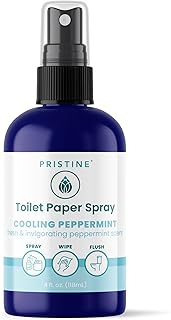 PRISTINE Toilet Paper Spray, As Seen on Shark Tank, Flushable Wipe Alternative, Personal Cleansing Bathroom Spray for Regular Toilet Tissue, Bidet Alternative, Made in USA, Cooling Peppermint, 4oz