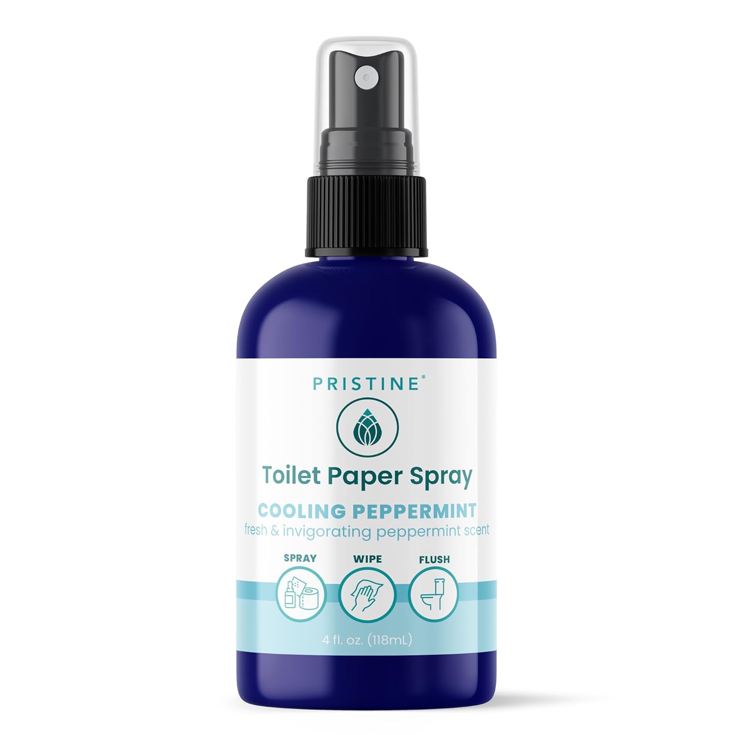 PRISTINE Toilet Paper Spray, As Seen on Shark Tank, Flushable Wipe Alternative, Personal Cleansing Bathroom Spray for Regular Toilet Tissue, Bidet Alternative, Made in USA, Cooling Peppermint, 4oz
