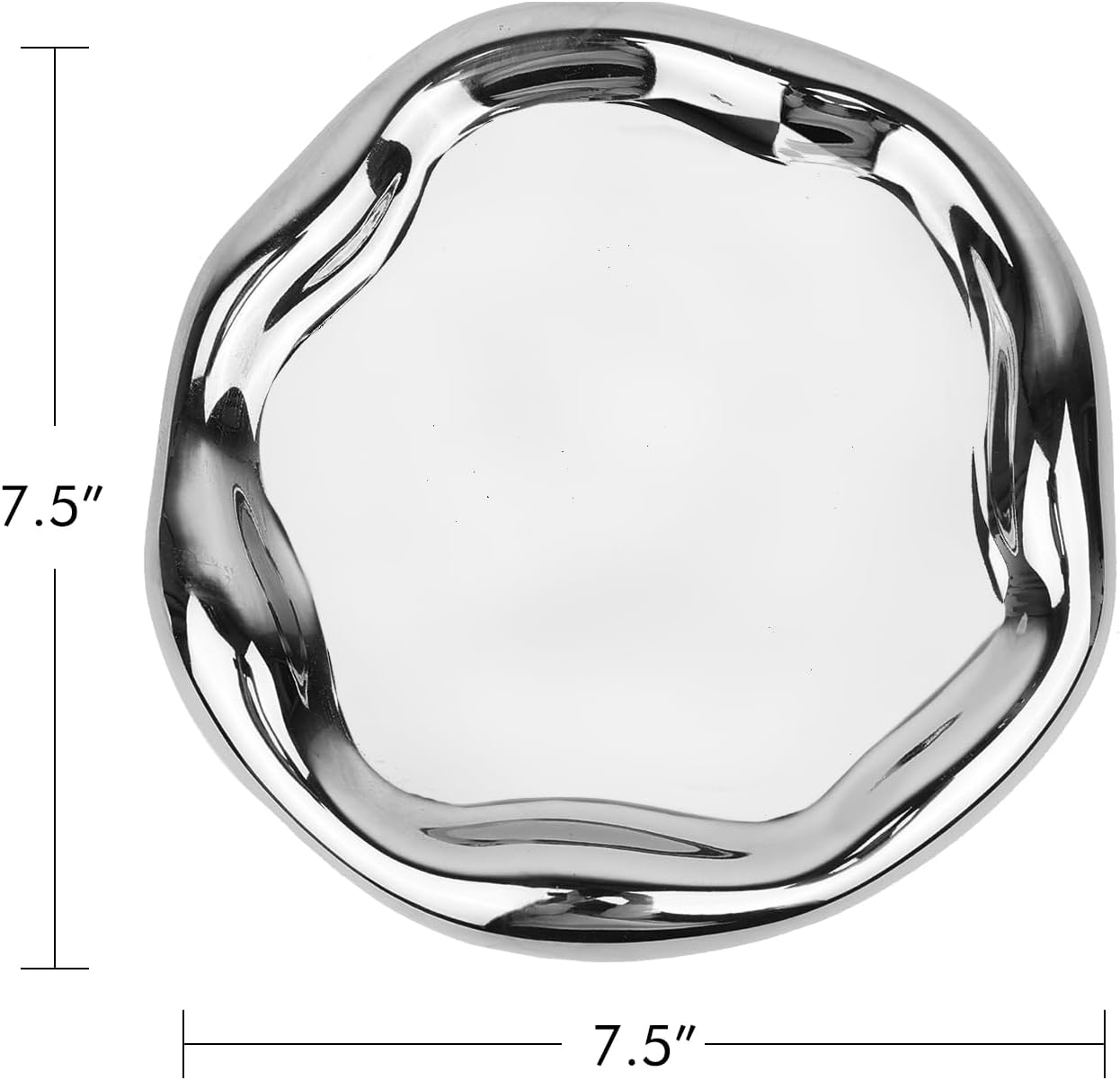 Silver Tray Decorative Vanity Tray Bathroom Tray Jewelry Dish Ceramic Silver Round Plate Holder Makeup Tray Home Organizers Irregular Storage Plate Bathroom Organizer (Round)