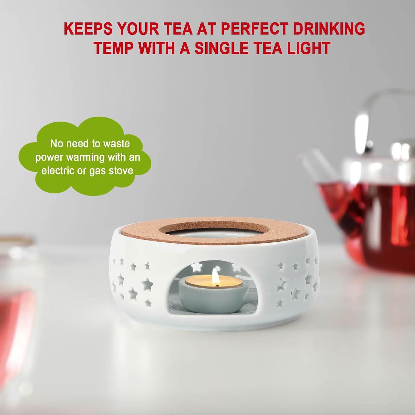 KAYCROWN Teapot Warmer, Ceramic Tea Warmer for Teapot, Tealight Warmer with Tealight Holder for Heating Coffee Milk Tea Warmer, Teapot Heater (White)