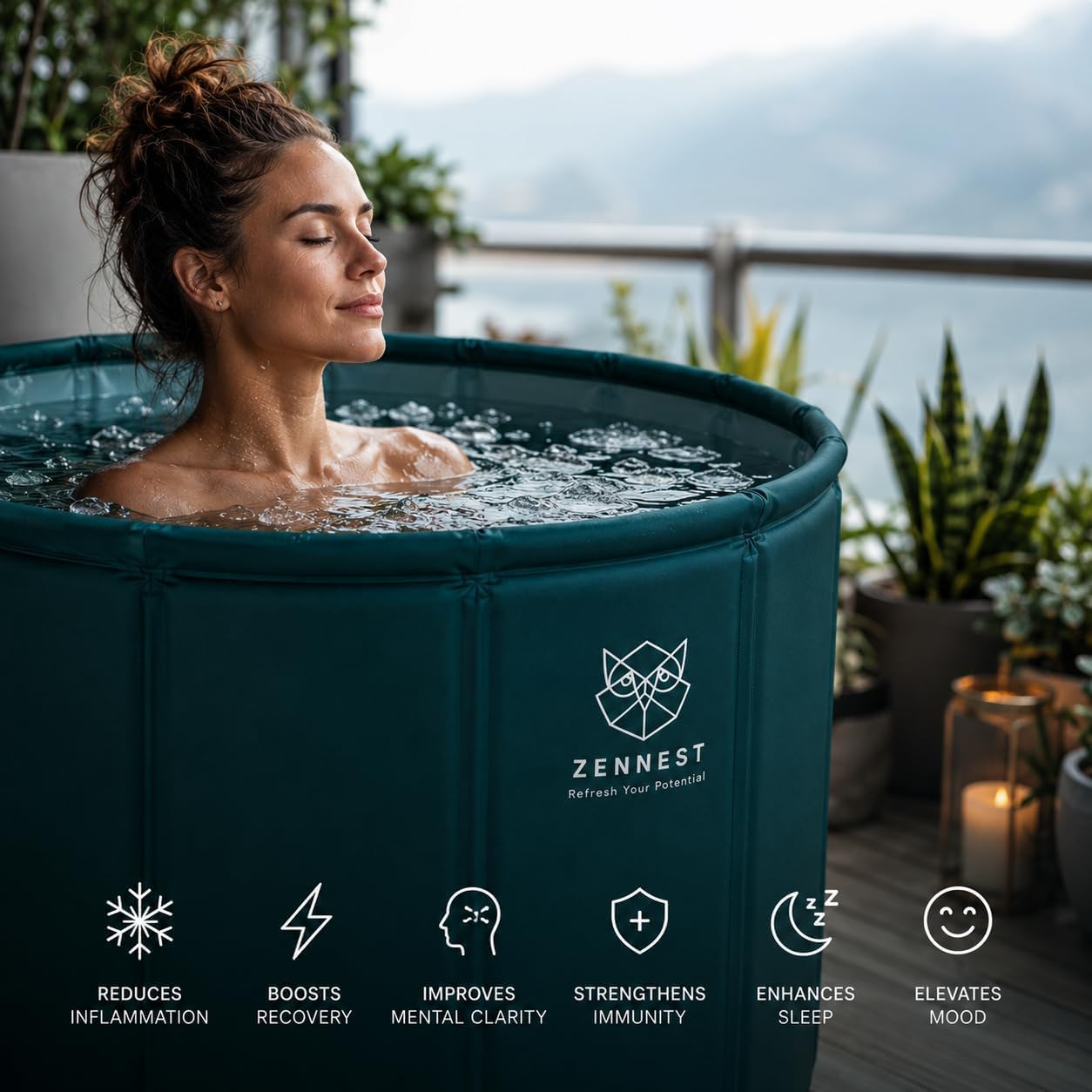 Foldable Portable Bathtub for Adults – American Design 2-in-1 Hot & Cold Plunge, 105-Gal Large Capacity Collapsible Bathtub Adult, 6-layer Insulated Portable Soaking tub - Space-saving Design