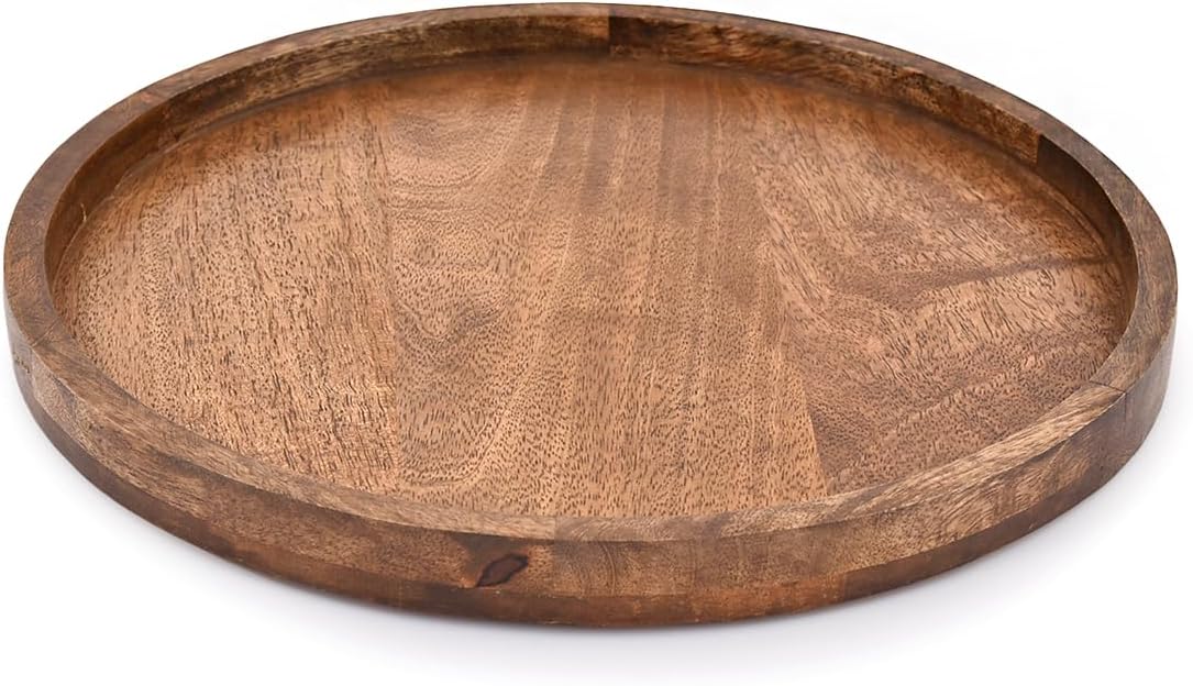 EDHAS Round Wooden Decorative Candle Holder Tray for Coffee Table Centerpieces Modern Farmhouse Home Decorations (12" x 12" x 1")