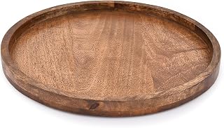 EDHAS Round Wooden Decorative Candle Holder Tray for Coffee Table Centerpieces Modern Farmhouse Home Decorations (12" x 12" x 1")