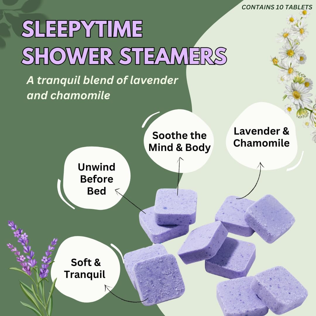 Sleepytime Lavender Shower Steamers Aromatherapy 10 Pack - Relaxing Shower Bombs with Pure Essential Oils for Relaxation and Unwinding - Spa Gifts for Women and Men - The Herbal Zen
